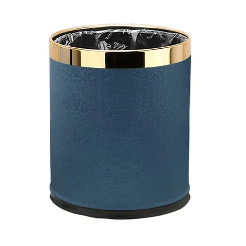 Cubo de basura de metal de lujo de 10 L, parte superior abierta, doble capa, con cubierta de piel sintética, cesta de basura para cocina, baño,