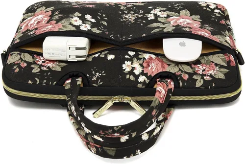 Miniatura 7 de kayond - Bolsa de hombro resistente al agua con patrón de rosa negra para laptop de 12 y 13 pulgadas, funda para laptop de hombro tipo bandolera