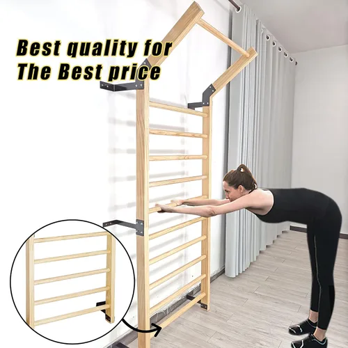 Miniatura 6 de FC FUNCHEER Escalera sueca, barra de gimnasia para montar en la pared, de madera maciza con 11 varillas estratégicas, 86.6 pulgadas de alto, 32