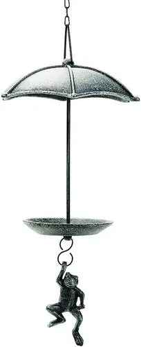 Sungmor Comedero decorativo colgante para pájaros, baño de pájaros de hierro fundido impermeable, diseño único de paracaidismo de rana verde