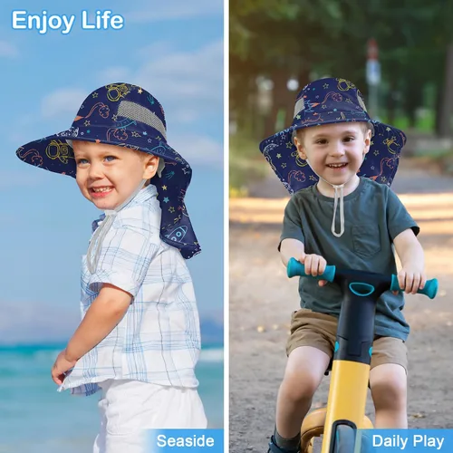 Miniatura 23 de Sombrero de sol para niños, protección UV, unicornio, verano, playa, jugar con ala ancha, solapa para el cuello para niñas y niños