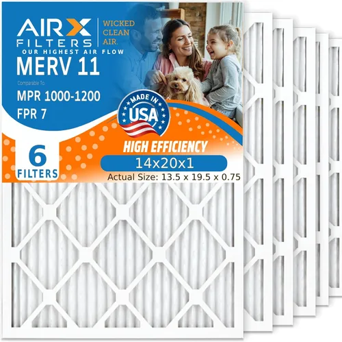 AIRX FILTERS WICKED CLEAN AIR - Filtro plisado electrostático MERV 11 de 14 x 20 x 1, 6 filtros de aire acondicionado HVAC para horno