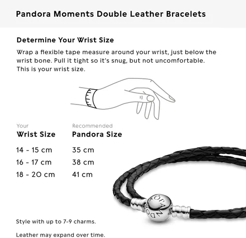Miniatura 5 de PANDORA Pulsera de plata de ley con colgante de cuero negro
