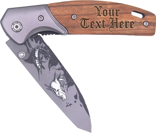 Miniatura 13 de My Personal Memories Cuchillo plegable de bolsillo grabado personalizado con hoja plegable - Regalo personalizado de caza y pesca para papá
