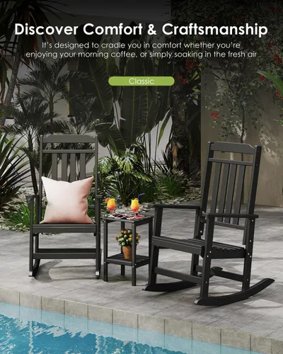 Miniatura 4 de GREENVINES Juego de 2 sillas mecedoras para exteriores Plástico HDPE Mecedoras de patio Silla mecedora de porche De gran tamaño Respaldo