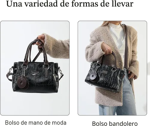 Miniatura 8 de Bolsos y carteras para mujer, bolso de mano de cuero vegano para mujer, bolso de hombro, bolso de viaje con compartimentos