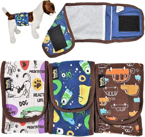 Juego de 3 pañales para cachorros machos, bandas envolventes para el vientre, reutilizables, lavables para razas de perros pequeños