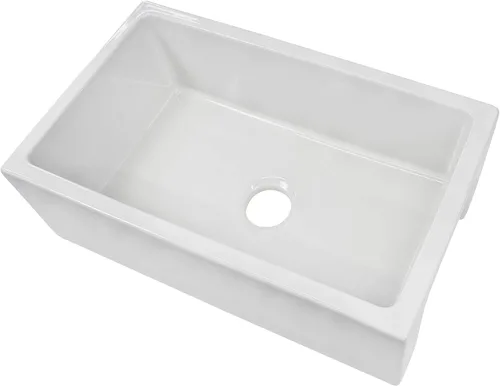 Miniatura 3 de Zuhnë Ostia - Fregadero de cocina de arcilla refractaria blanca de 30 pulgadas, delantal reversible acanalado o liso, cuenco individual de 29 7/8 x