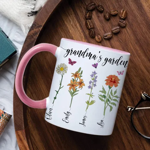 Miniatura 4 de Taza personalizada con aislamiento de flores del mes de nacimiento, taza personalizada para la abuela, taza del día de la madre, jardín