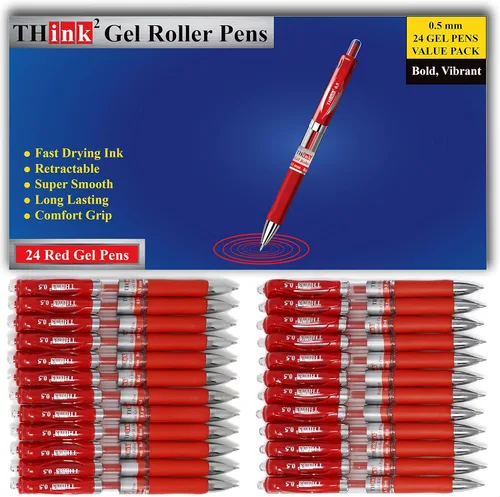 Miniatura 12 de [24 Bolígrafos - Tinta Azul] Bolígrafos de Gel Retráctiles Think2. (24 Azul) Punta Fina (0.5mm) Bolígrafos Tipo Roller con Agarre Cómodo.