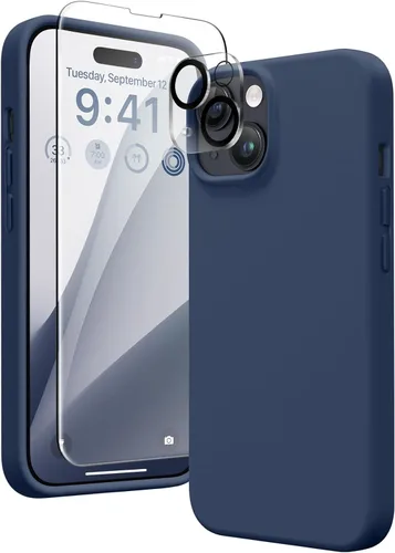 Miniatura 280 de GONEZ Funda de silicona para iPhone 14 Pro Max, compatible con MagSafe, con protector de pantalla + protector de lente de cámara, silicona líquida a