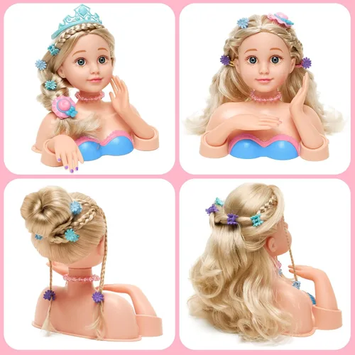 Miniatura 4 de Golray Kit de maquillaje de cabeza de muñeca para peinar, arte de uñas, juguetes para niñas, juguete de peluquería/cosméticos reales esmalte