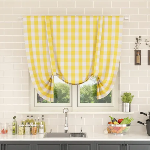 Miniatura 29 de Cenefas de cortina para ventana de 16 pulgadas de largo, 2 paneles de cuadros búfalo, cortinas pequeñas con bolsillo para barra, estilo clásico