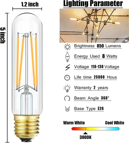 Miniatura 3 de Leools - Bombilla Edison E26 atenuable de 8 W, igual a 60 W, CA 120 V, blanco suave, 3000 K, bombillas Edison, 75 W, 800 lúmenes, bombilla LED
