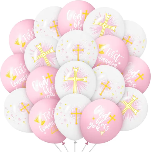 Miniatura 9 de Skylety Globos de látex con 48 palomas cruzadas, globos de bautismo de 12 pulgadas para primera comunión y bautizo (azul)