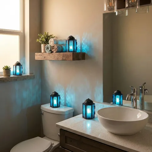 Miniatura 7 de VELA LANTERNS - Juego de 4 linternas para velas tea light, estilo mini marroquí, de 4.25" de tamaño pequeño, decorativas para mesa o colgar, metal