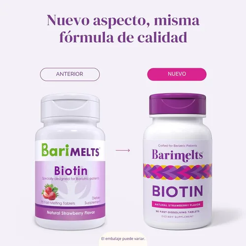 Miniatura 6 de Vitaminas BariMelts Biotin, sin azúcar, naturales, sabor fresa, en cápsulas masticables de absorción rápida, 90