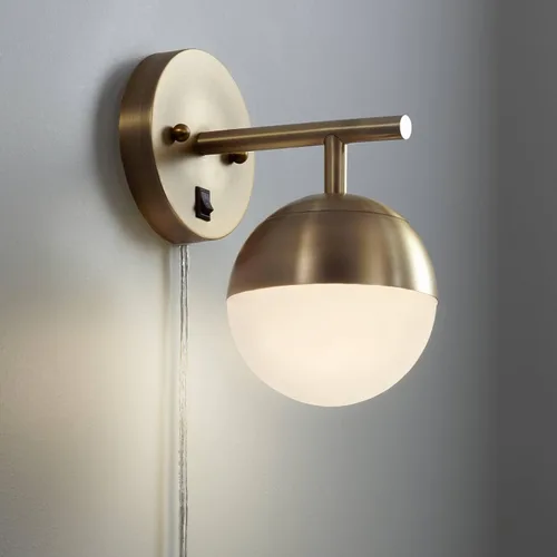 Miniatura 9 de 360 Lighting Luna - Lámpara de pared moderna de mediados de siglo para interiores, lámpara enchufable de latón antiguo, pantalla de globo de vidrio