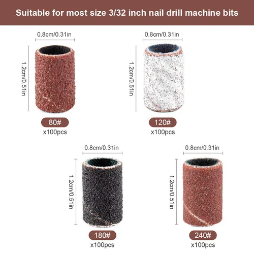 Miniatura 5 de Juego de bandas de lijado para taladro de uñas, portátil, juego de 3 colores gruesos de grano fino Efile Sand Set 80#120#180#240#, 2 piezas