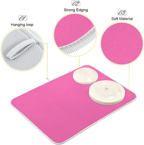 Miniatura 4 de Tapete de secado de platos pequeño rosa intenso Xl para platos, accesorios de cocina, mostrador de microfibra, escurridor de platos, resistente al