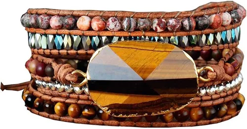 Miniatura 96 de ZOSOJONA - Pulseras bohemias hechas a mano de piedra natural, que dan vuelta, con cuentas de cristal de turquesa