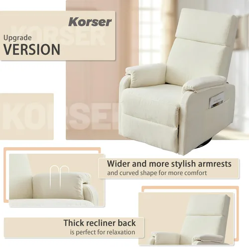 Miniatura 5 de Sillas reclinables Korser, Silla reclinable giratoria para adultos, Silla mecedora Glider, Silla reclinable pequeña para guardería para sala de Beige