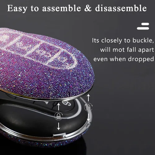 Miniatura 4 de SANRILY Funda para llave de automóvil BWM Mini Cooper sin llave para llave remota, funda de protección completa con llavero, Gradiente Rosa