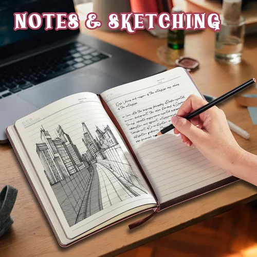 Miniatura 4 de Fetinar Cuaderno vintage de cuero 2026, 300 páginas, cuadernos de cuero con tapa blanda rayados para mujeres y hombres, cuadernos para escribir