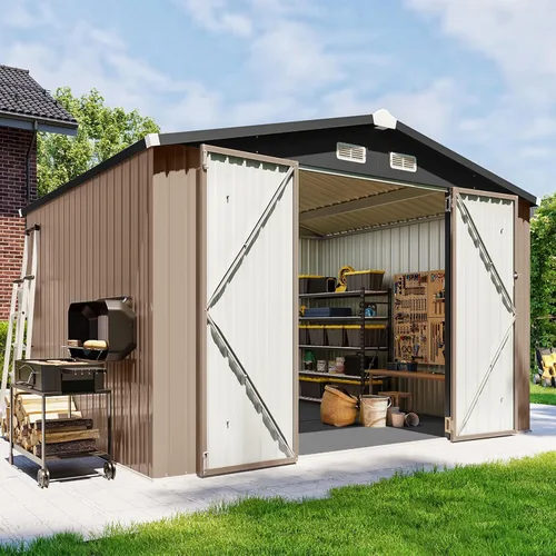 Miniatura 13 de Cobertizo de almacenamiento para exteriores de 5 x 3 pies, cobertizo de herramientas de jardín de metal con techo inclinado y puerta con cerradura