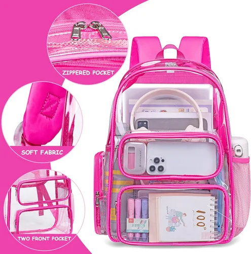 Miniatura 14 de CAMTOP Mochila transparente resistente y transparente para estudiantes, escuela, trabajo, festival, viajes, deportes, Beige, Mediana, Camtop Mochila
