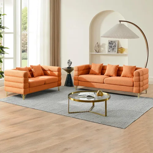 Miniatura 18 de mikibama Juego de sofá Teddy de lujo para sala de estar, muebles de decoración moderna, sofá seccional, sofá de 3 plazas y loveseat con 5 almohadas