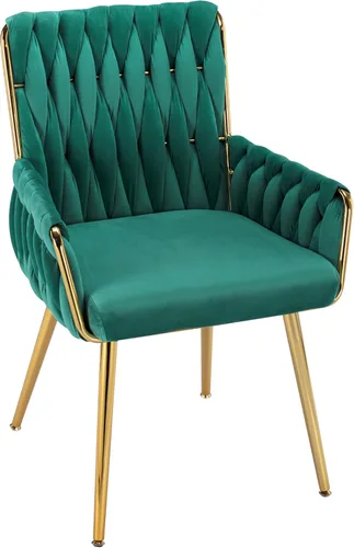 Miniatura 15 de Westice Silla de Escritorio de Terciopelo, Silla Cómoda Dorada para Oficina en Casa con Respaldo Tejido a Mano, Silla Giratoria de Altura Ajustable