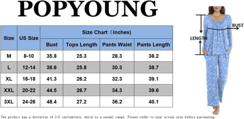 Miniatura 3 de POPYOUNG Conjunto de pijama suave de 2 piezas para mujer, para otoño e invierno, con bolsillos