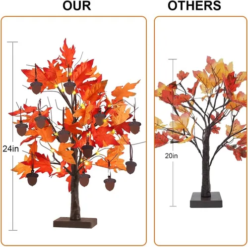 Miniatura 3 de YEAHOME Decoraciones de otoño para el hogar, decoraciones de Acción de Gracias, árbol de hojas de arce de otoño iluminado de 24 pulgadas/2 pies