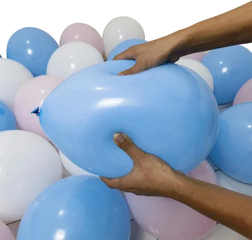 Miniatura 3 de Paquete de 300 globos de látex blanco, rosa y azul, 100 de cada uno de los 3 colores de 12 pulgadas, blanco, rosa claro, azul claro, globos de látex