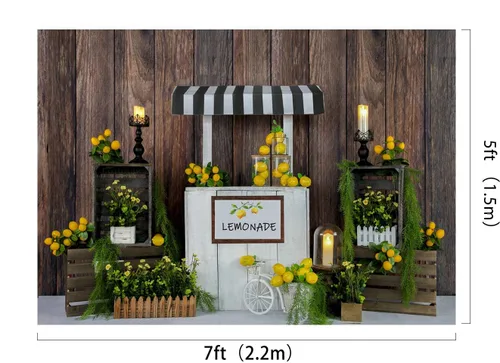 Miniatura 2 de Kate Telón de fondo de tienda de limones de 7 x 5 pies para fotografía de verano para niños, decoración de fiesta de cumpleaños, fondos de fotos