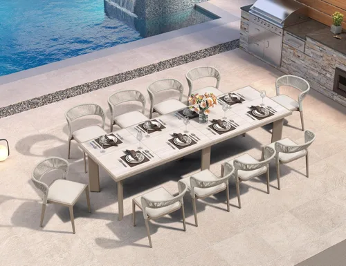 Miniatura 45 de PURPLE LEAF Juego de comedor redondo de 5 piezas de gran tamaño, marco de aluminio y mimbre de ratán para patio, mesa y sillas con cojines