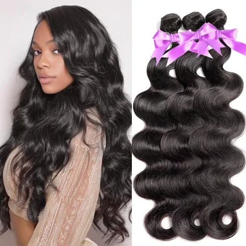 Miniatura 10 de ALLRUN Paquetes de Ondas Corporales con Cierre Cabello Humano 12 14 16 Pulgadas+10 Cierre Tejidos Corporales 3 Paquetes y Cierre Parte Libre 100%