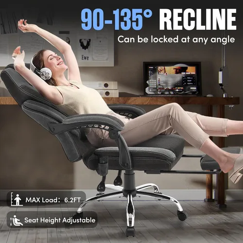 Miniatura 6 de Silla de oficina de masaje con reposapiés, sillas de oficina ejecutivas de vibración y calor de 6 puntos, silla de computadora ergonómica