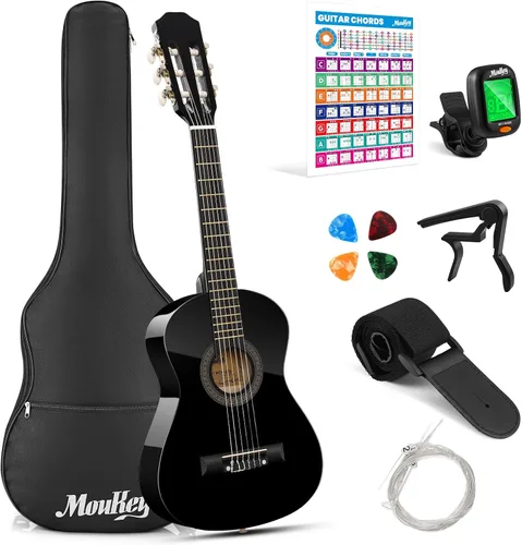 Moukey Guitarra acústica de 30 pulgadas para principiantes, niños y jóvenes, 1/4 tamaño Dreadnought Guitarra Acustica Kit con póster de acordes,