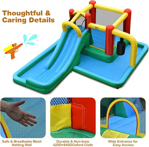 Miniatura 5 de BOUNTECH Tobogán acuático inflable, tobogán acuático para niños, casa de rebote en húmedo y seco, combo para diversión al aire libre con soplador