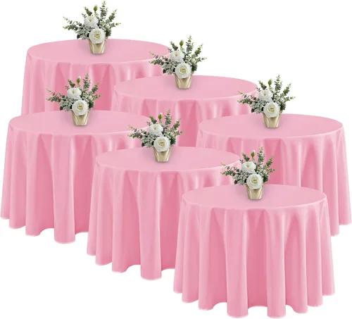 Miniatura 69 de Fitable - Paquete de 6 manteles redondos blancos - 120 pulgadas de diámetro - Manteles resistentes a las manchas y lavables, manteles de poliéster