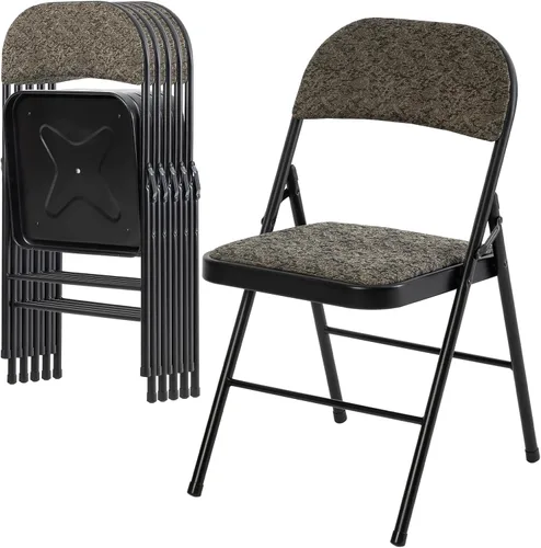 Miniatura 59 de DUMOS Paquete de 12 sillas plegables acolchadas de cuero, asiento comercial apilable portátil para interiores y exteriores con marco de acero, Caqui