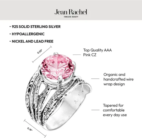 Miniatura 5 de JEAN RACHEL JEWELRY Anillo de plata de ley 925 Diseño vintage envolvente con puntas de circonita cúbica redonda, hipoalergénico, sin plomo ni