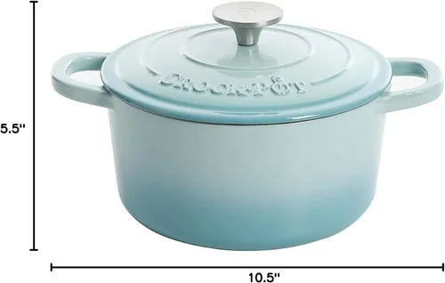 Miniatura 7 de Crock-Pot Horno holandés artesanal redondo de hierro fundido esmaltado, 7 cuartos de galón, aguamarina Azul aguamarina