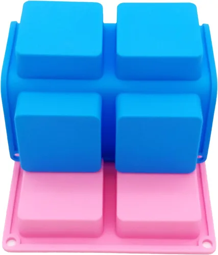 Miniatura 4 de Bangp Paquete de 4 moldes cuadrados para jabón, moldes de silicona antiadherentes de 6 cavidades, bandejas cuadradas para cubitos de hielo, moldes