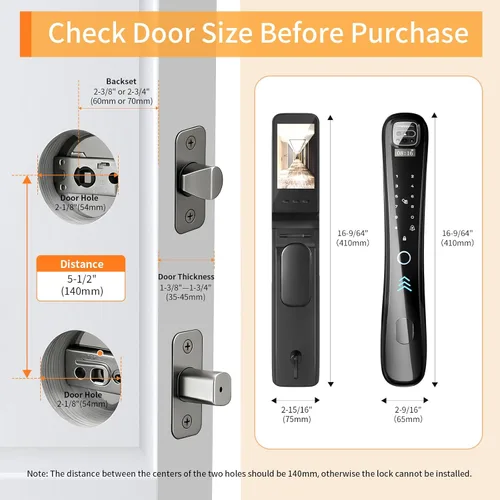 Miniatura 3 de EIYSIE Cerradura inteligente con cámara y timbre de video, cerradura de puerta de entrada sin llave 8 en 1 con teclado, cerrojo inteligente