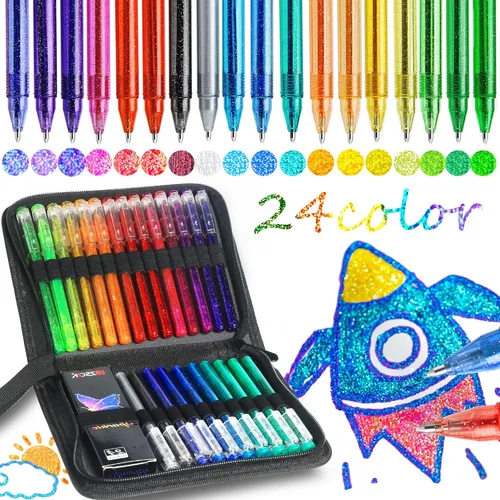 Miniatura 7 de ZSCM - Juego de 36 bolígrafos de gel con purpurina metálica, 18 colores brillantes con 18 recambios de bolígrafos de purpurina en bolsa de lona