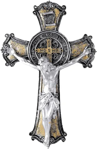 Miniatura 6 de Taprion Crucifijo de pared - Arte de pared de resina de San Benito - Cruz dorada de 10 pulgadas da bendición y lo sagrado espiritual: regalo de fe
