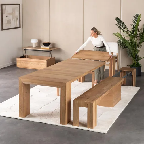 Miniatura 33 de Transformer Table - Mesa de comedor extensible de madera maciza, asientos 2-12, mesa de comedor expandible, muebles que ahorran espacio, muebles